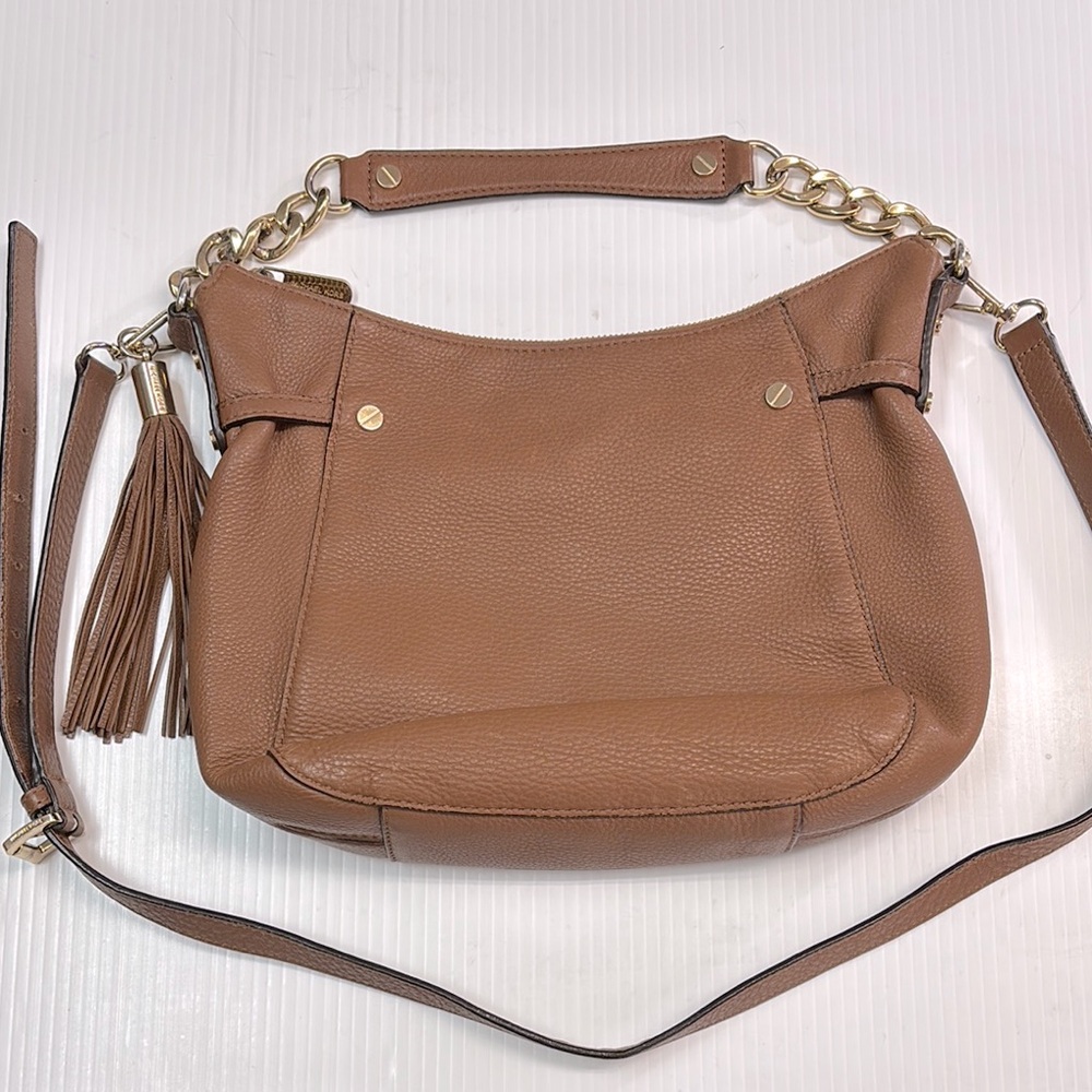 Michael Kors Megan Brown Leather Tasseled Hobo Shoulder Bag